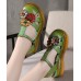 Green Cowhide Leather Buckle Strap Platform Sandals