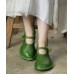 Comfortable Solid Green Flat Feet Shoes Cowhide Leather Upper Buckle Strap Flat Shoes