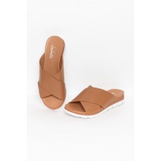 Loui Tan Leather Cross Over Slide