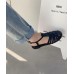 Black Flat Sandals Faux Leather Comfy Buckle Strap Water Sandals