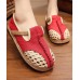Red Flat Feet Shoes Linen Fabric Casual Hollow Out Flats