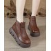 Brown zippered Platform Cowhide Leather Boots Splicing Boots